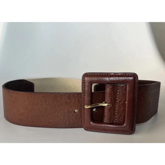 MICHAEL KORS Womens Belt M/L Brown Embossed Leather Elastic Gold Accent main image 15